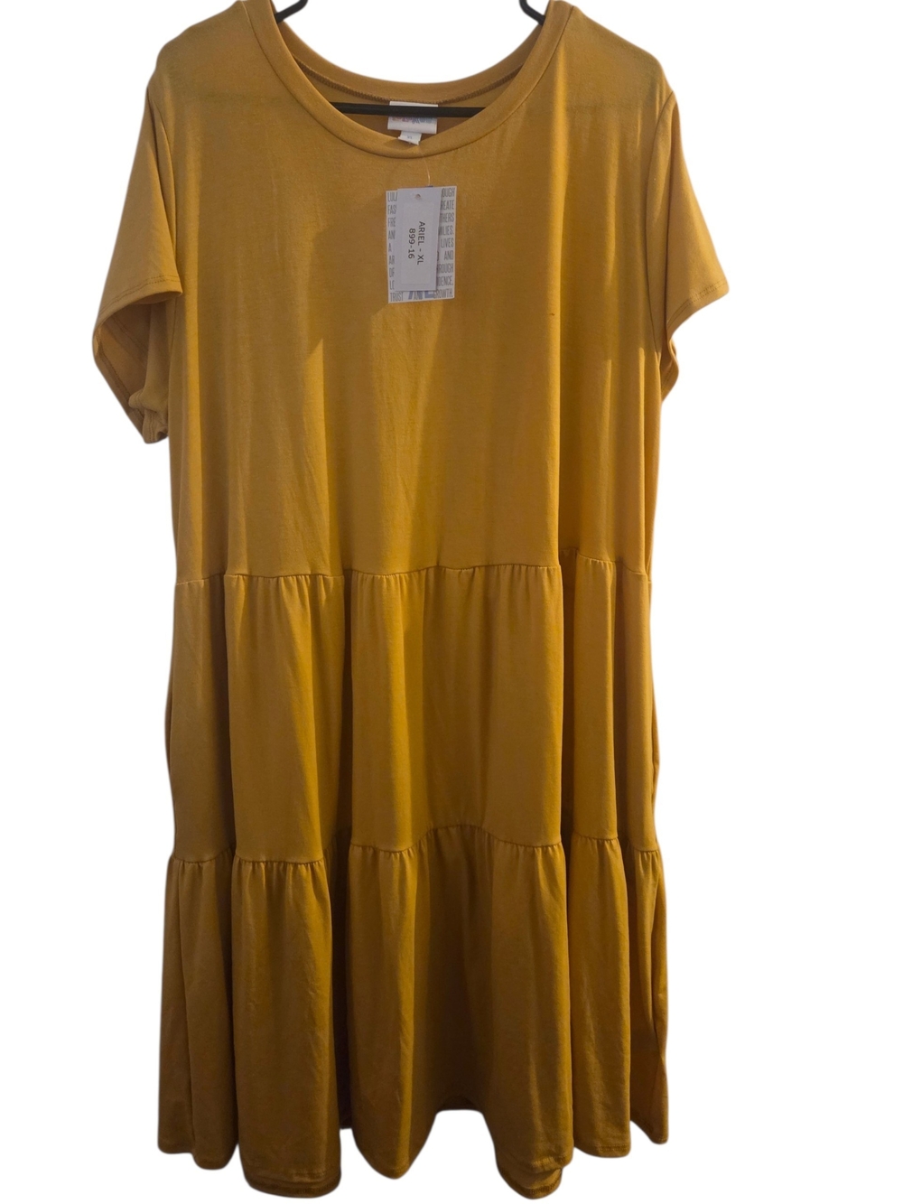 LuLaRoe Mustard Short Sleeve Tiered Midi Dress